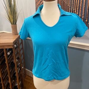 Lilly Pulitzer Turquoise Short Sleeve V-Neck Polo Top
